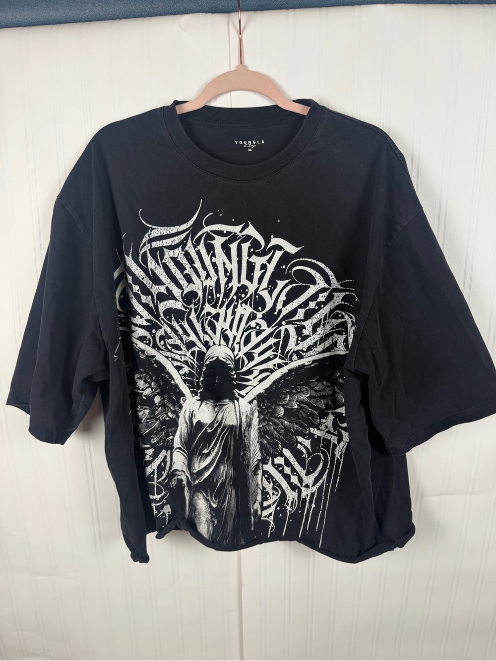 YoungLA Black T-Shirt with White Angel Graphic